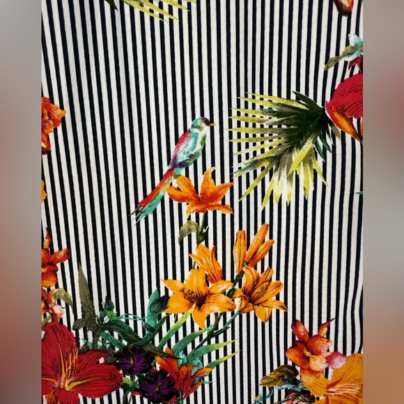Chicos floral striped button up tunic tropical birds tie sleeve blouse L - Picture 6 of 10